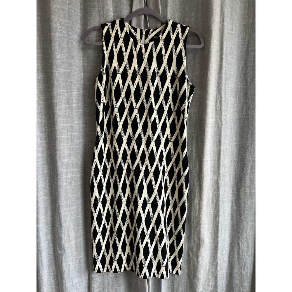 J. McLaughlin Black & Cream Lattice Sleeveless Dress | Women's M US | EUC